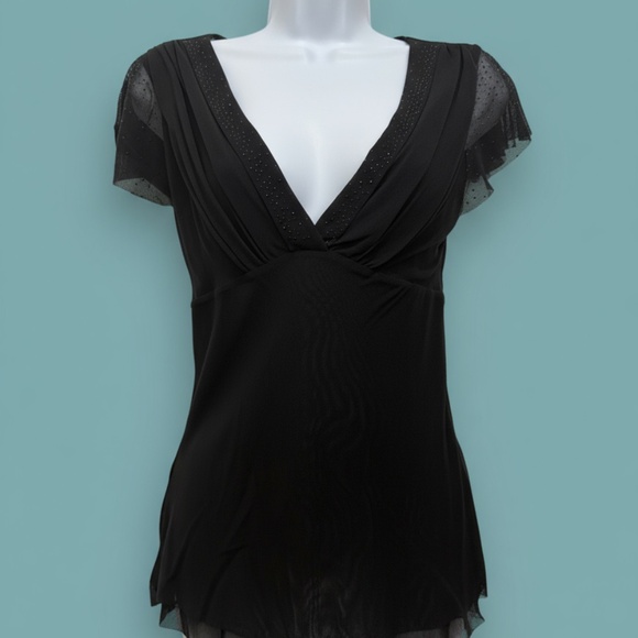 Express Embellished Flutter Mesh Top Black M - Picture 1 of 7